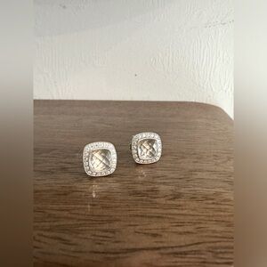 David Yourman Albion Diamond White Topaz 7mm Earring Studs w/ Pouch Retail $1100